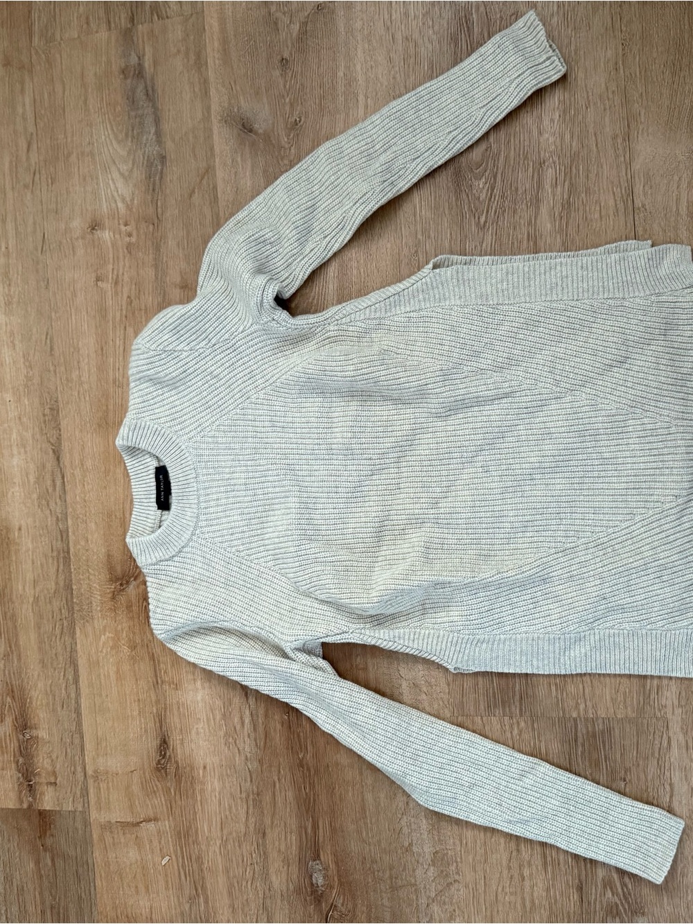 Ann Taylor Light Gray Ribbed Crewneck Sweater